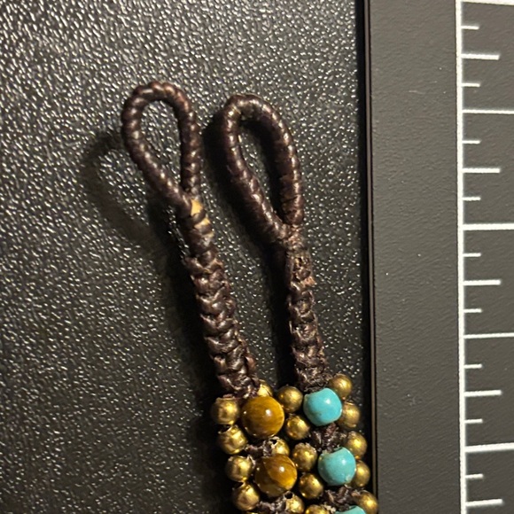 Beaded Bracelets- Turquoise and Tiger eye with brass beads and bells - Picture 6 of 7